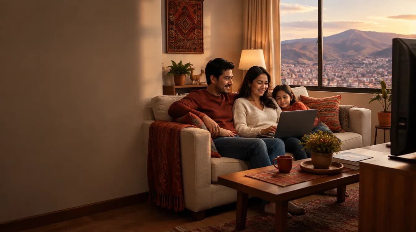 Escena referencial de una familia compartiendo una tarde de entretenimiento en casa